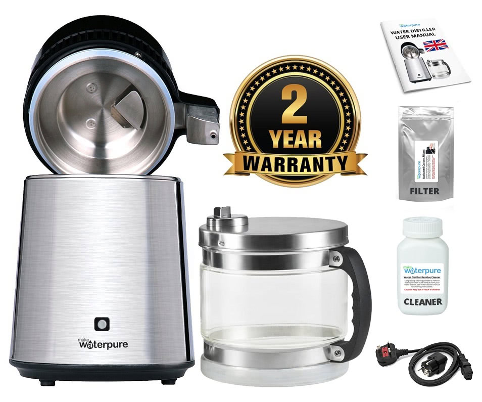 Stainless Steel Water Distiller with Glass Collection Jug